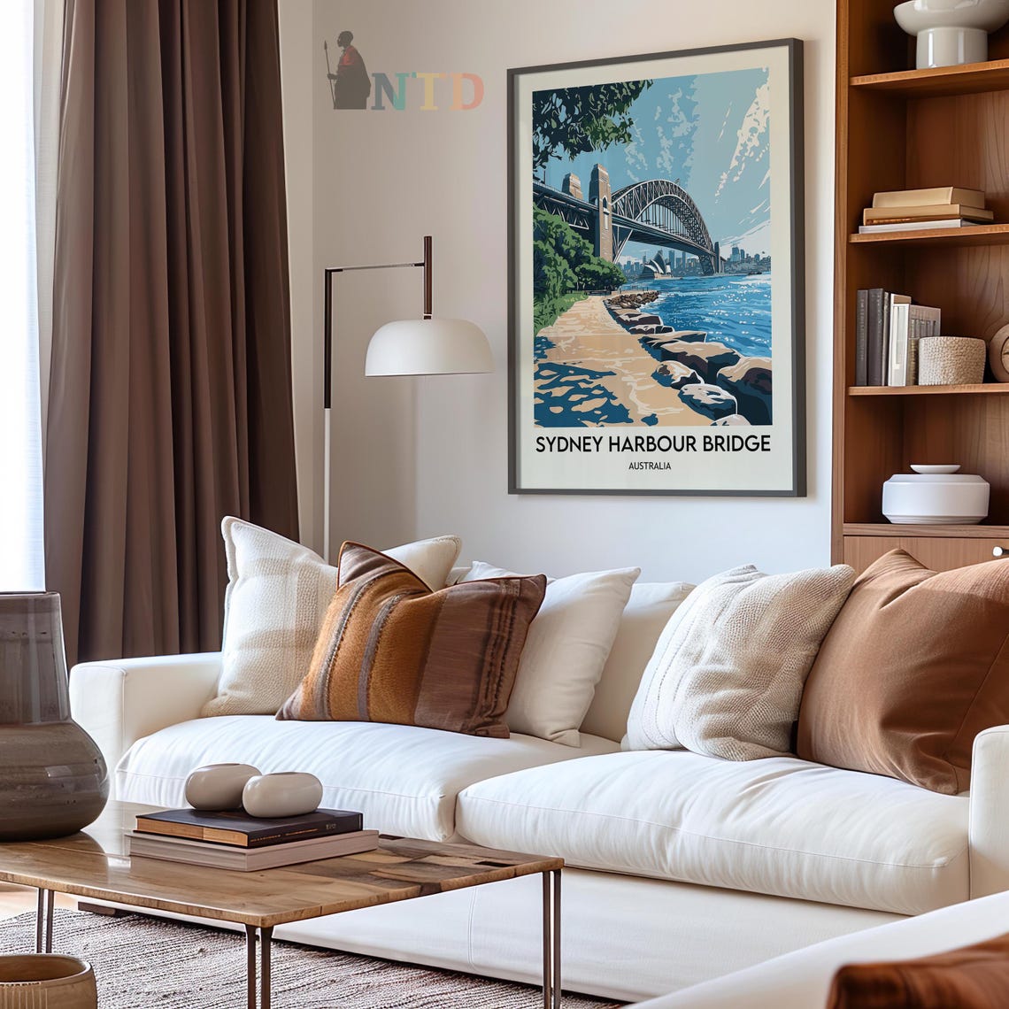 Sydney Harbour Bridge Arch Over Blue Water Retro Travel Poster - Image 2