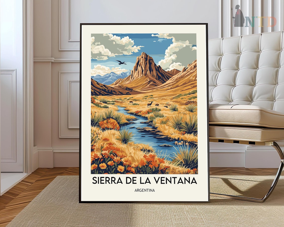 Sierra de la Ventana Argentina Golden Valley Mountain Travel Poster