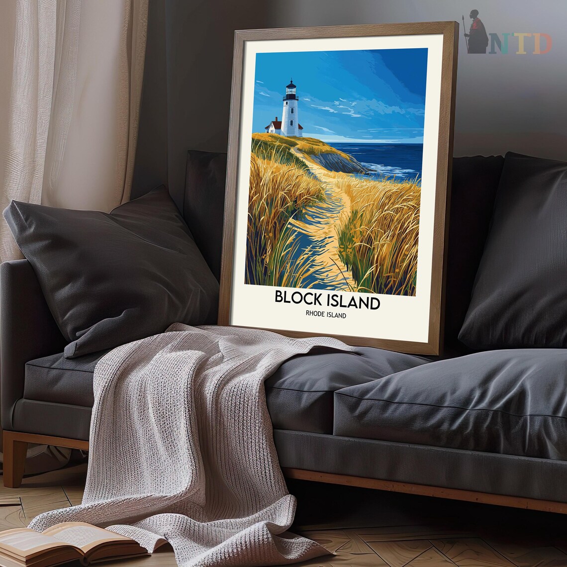 Block Island Rhode Island Lighthouse Dunes Coastal Travel Poster - Image 3