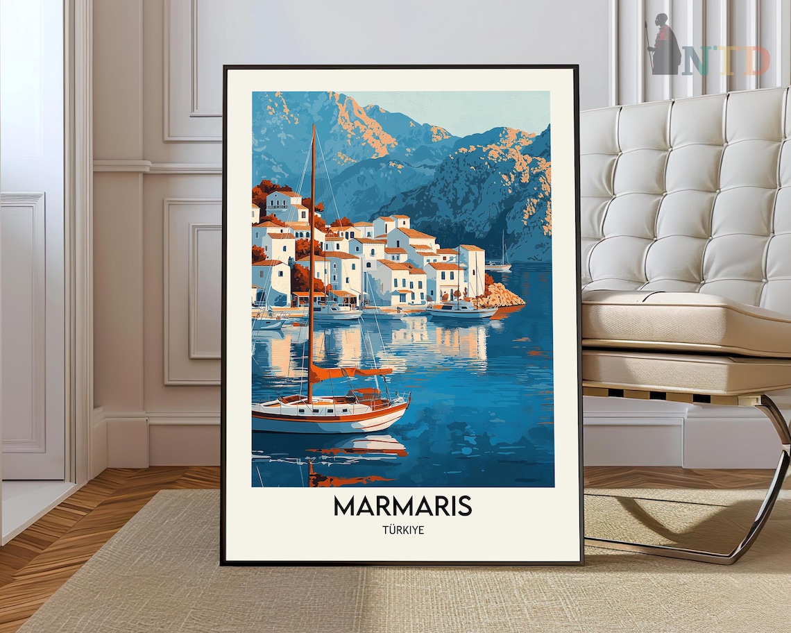 Marmaris Turkiye Marina Sailboats Sunset Harbor Travel Poster