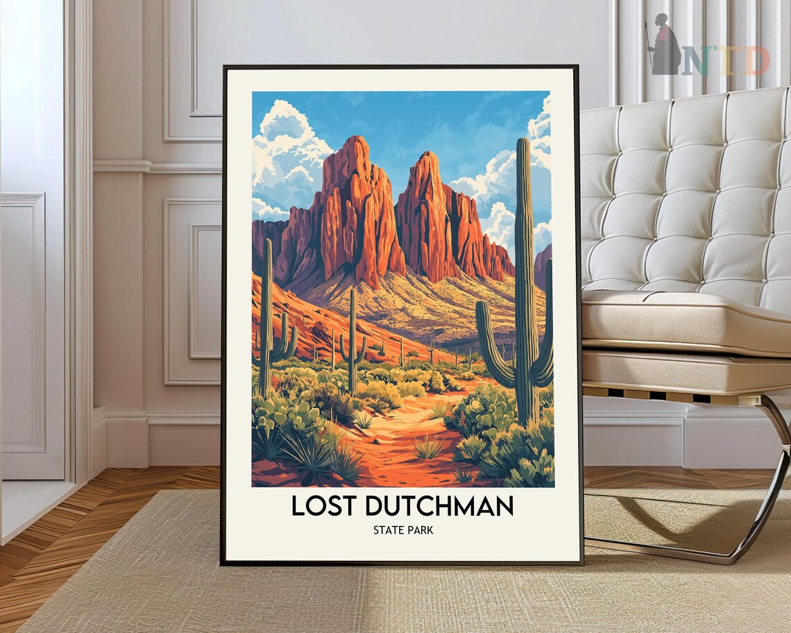 Lost Dutchman State Park Saguaro Cactus Red Rock Desert Travel Poster