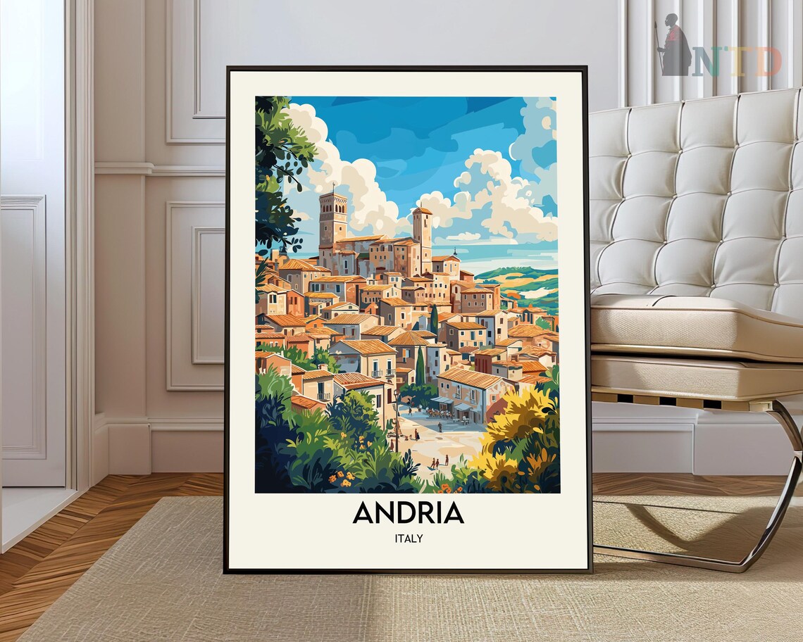 Andria Italy Hilltop Old Town Green Foliage View Travel Poster