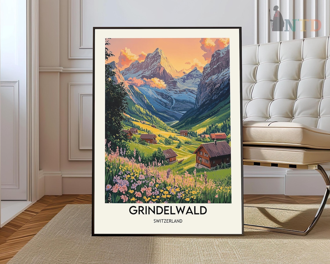 Grindelwald Switzerland Alpine Village Wildflower Meadow Poster