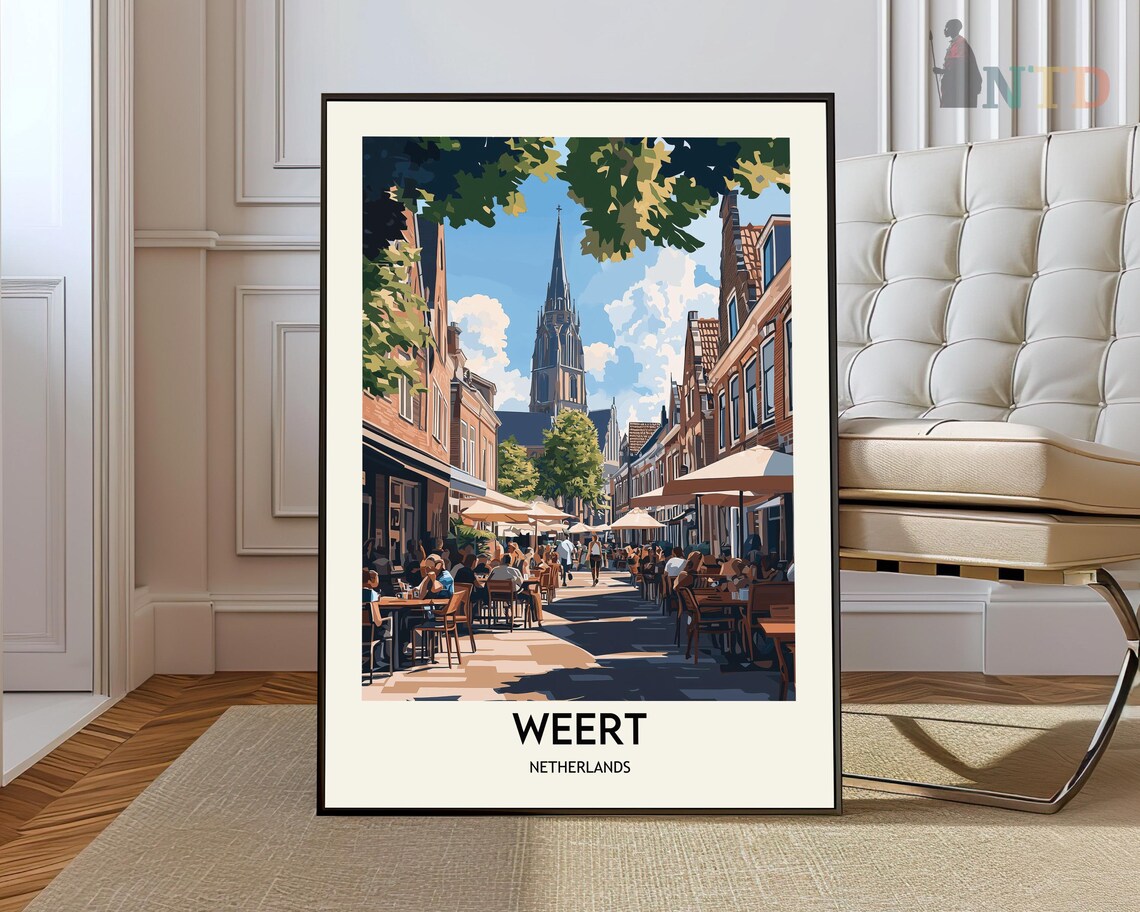 Weert Netherlands Sunny Cafe Terrace Street Vintage Travel Poster