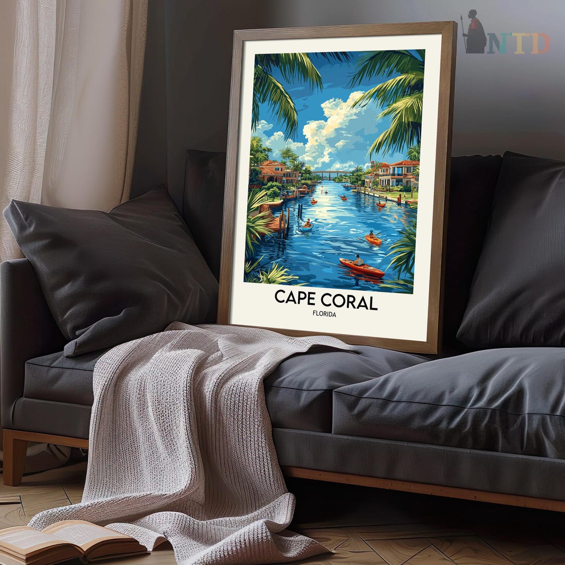 Cape Coral Florida Canal Kayaking Boating Palm Trees Travel Poster - Image 3