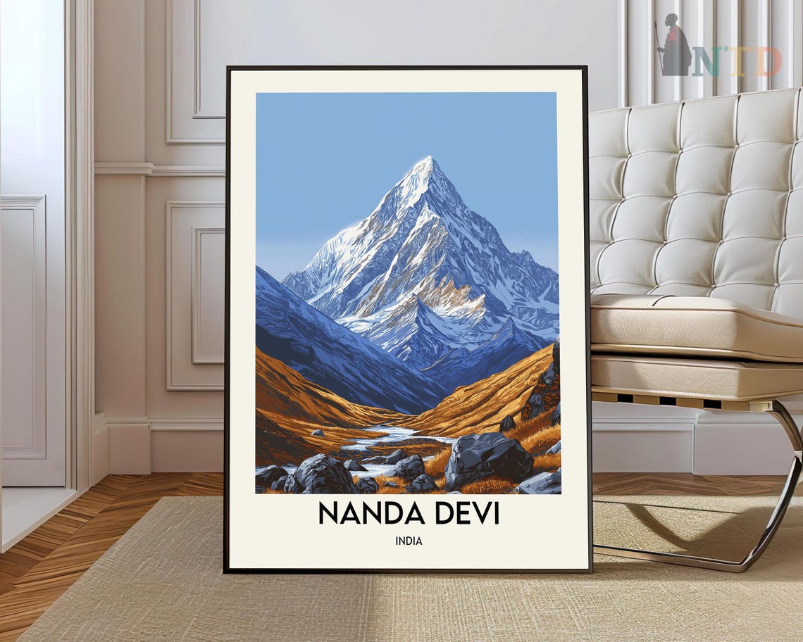 Nanda Devi India Himalayan Snow Peak Golden Valley Travel Poster