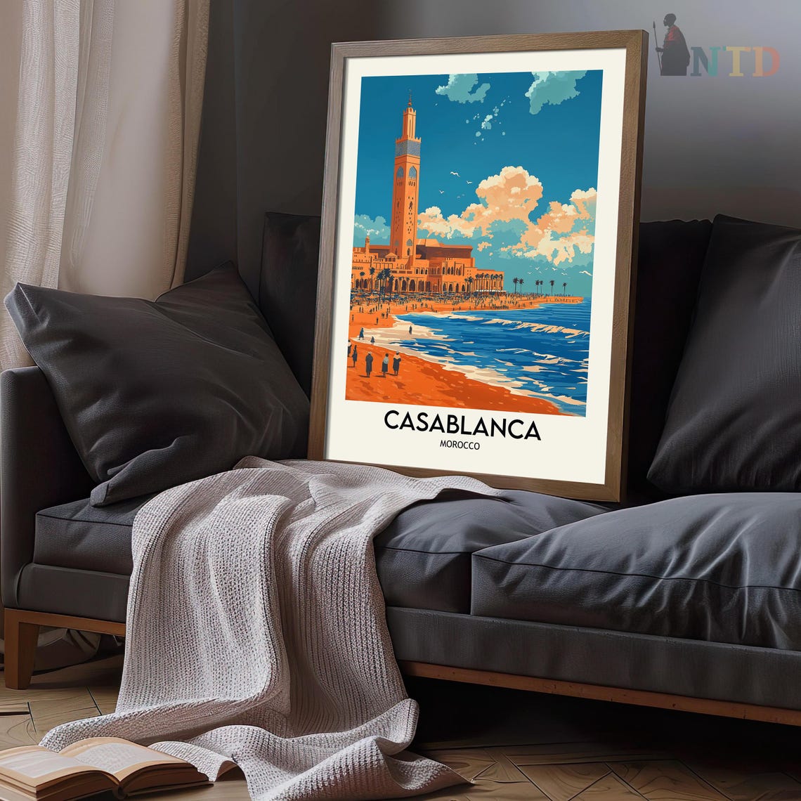 Casablanca Hassan II Mosque Beach Atlantic Coast Travel Poster - Image 3