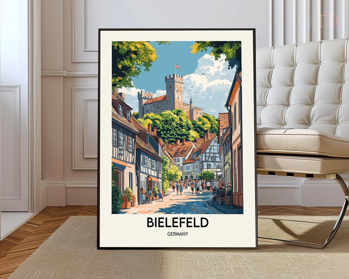 Bielefeld Germany Vintage Travel Poster Sparrenburg Castle Hill Old Town