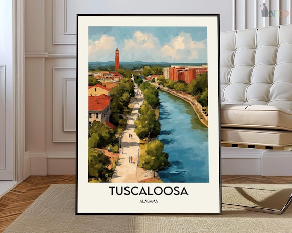 Tuscaloosa Alabama Riverfront Promenade Vintage Travel Art Poster