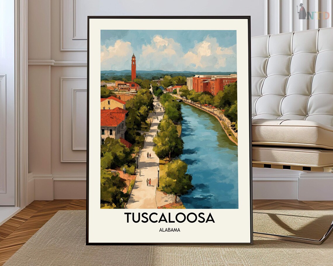 Tuscaloosa Alabama Riverfront Promenade Vintage Travel Art Poster