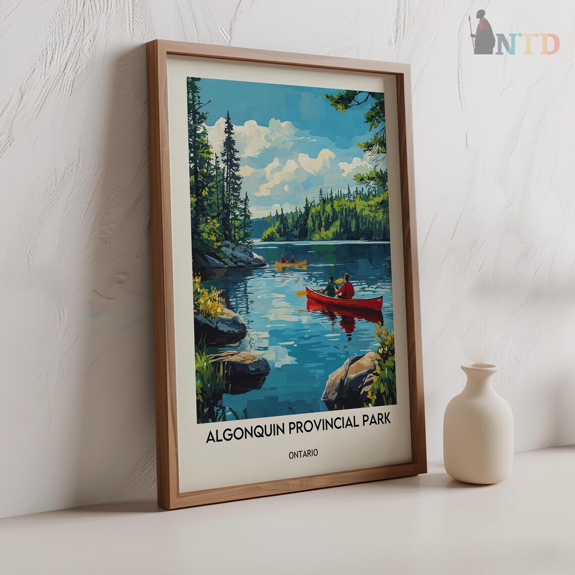Two Canoes Paddling a Blue Lake Algonquin Park Ontario Travel Poster - Image 2