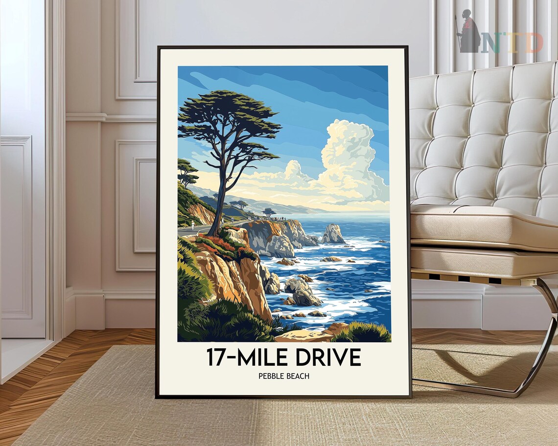 17 Mile Drive Pebble Beach California Coast Vintage Travel Poster
