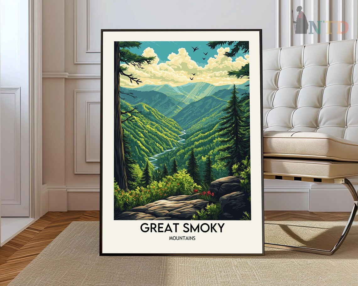 Great Smoky Mountains National Park Travel Poster Art Print Photo Decor Tennessee And North Carolina Usa
