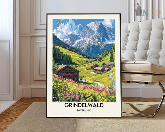 Grindelwald Travel Poster, Switzerland Art Print