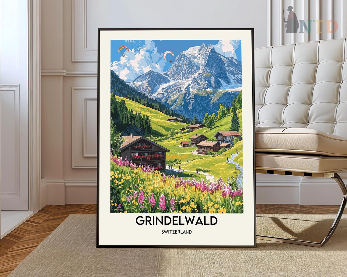 Grindelwald Travel Poster, Switzerland Art Print