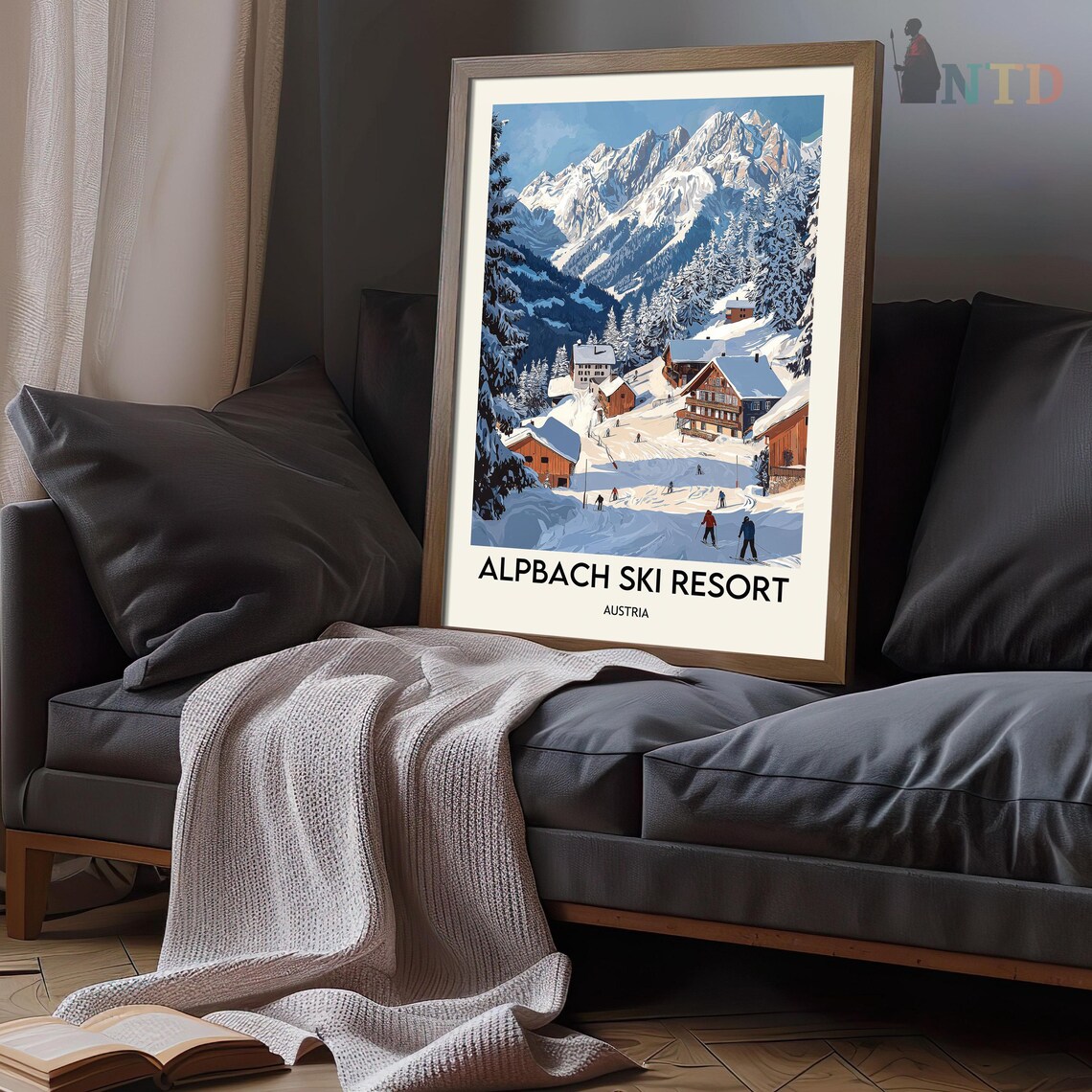 Sunlit Snowy Chalets Alpbach Ski Resort Austria Travel Poster - Image 2