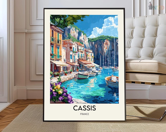 Cassis Cliffside Harbor Fishing Boats Provençal France Travel Poster
