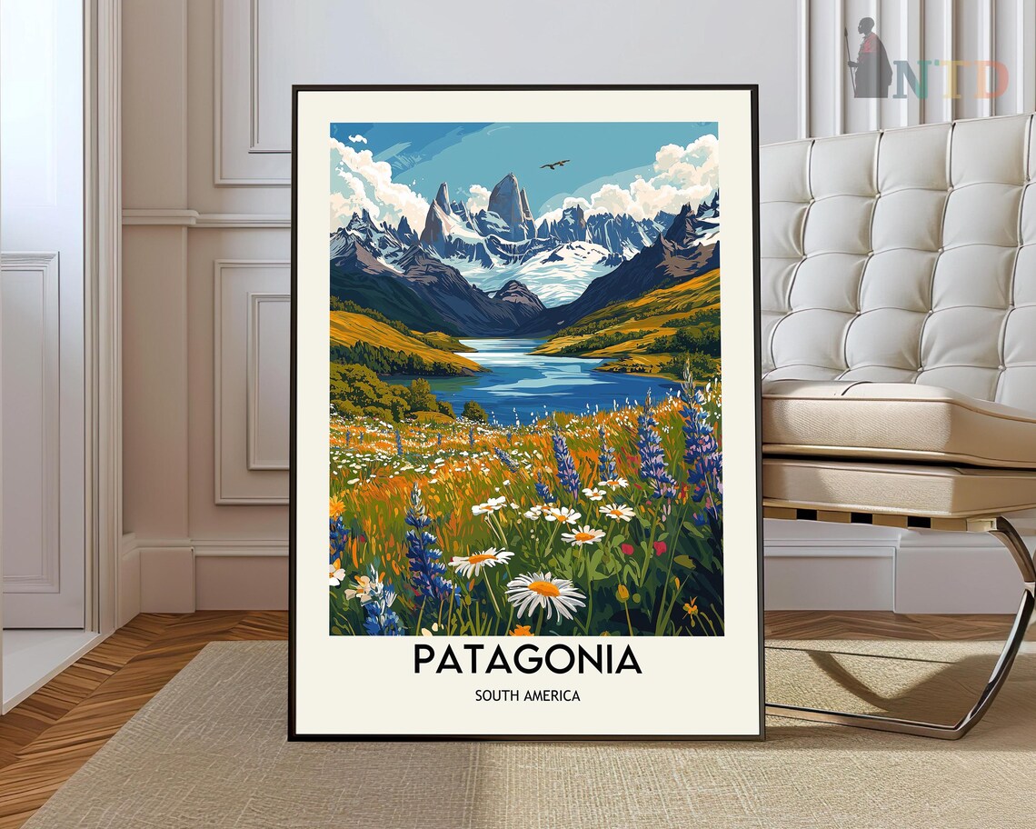 Patagonia South America Wildflower Meadow Lake Daytime Poster