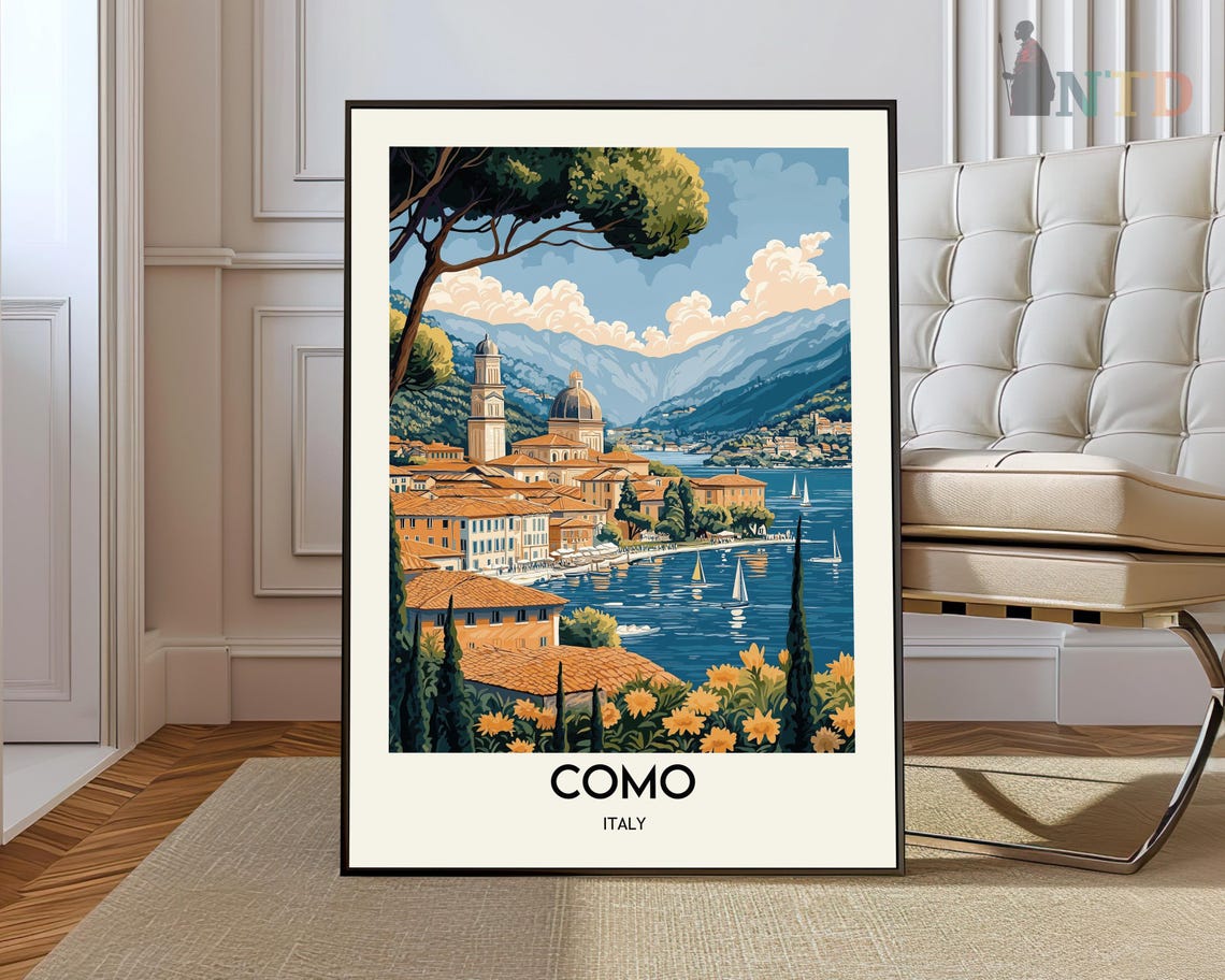 Como Italy Travel Poster Lake Como Domes Sailboats Scenic View