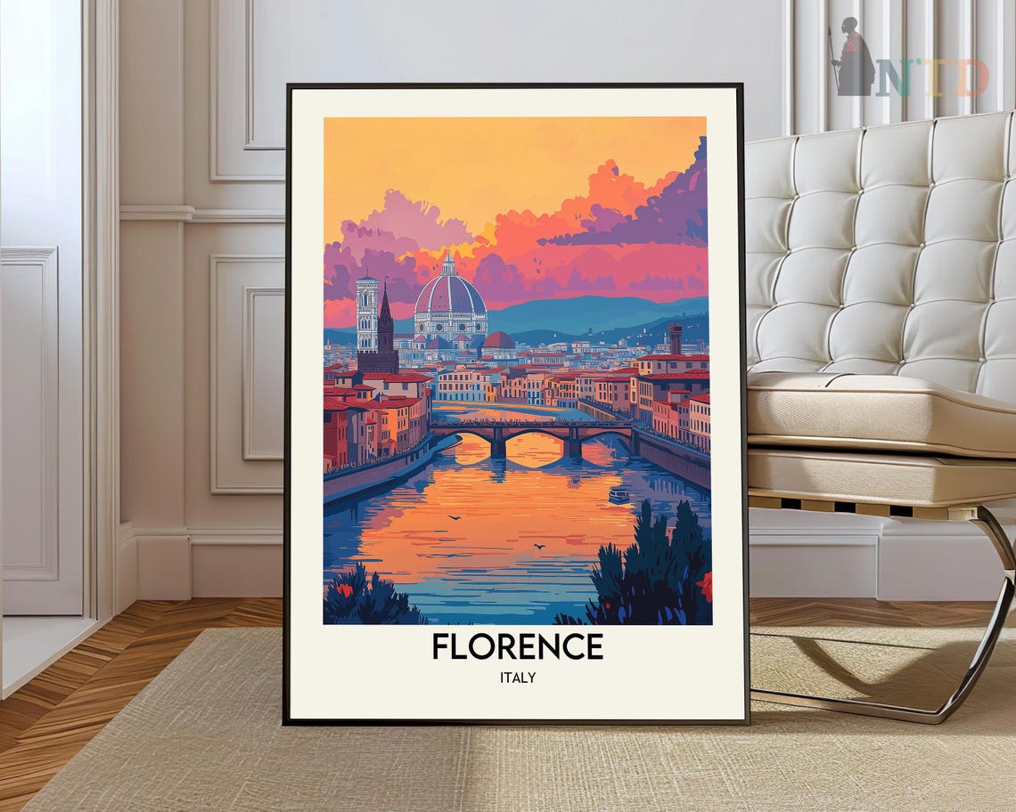Florence Sunset Over the Arno River with the Duomo on the Hill Poster