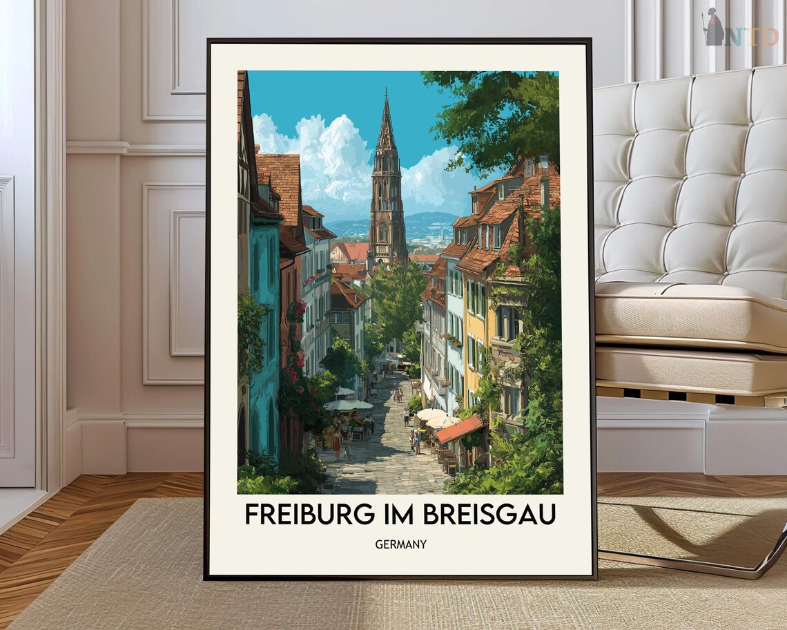 Storybook Freiburg im Breisgau Germany Old Town Street Travel Poster