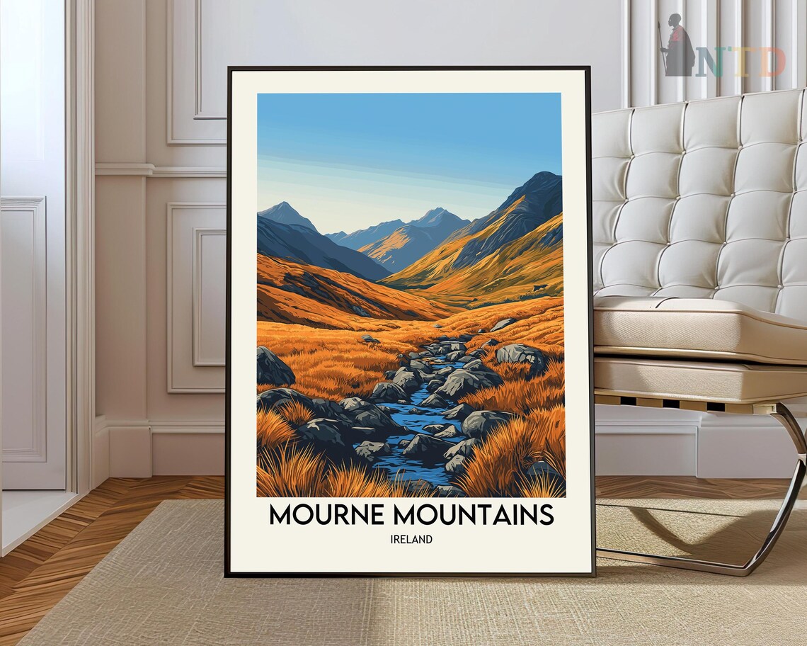 Mourne Mountains Ireland Golden Valley Stream Autumn Travel Poster