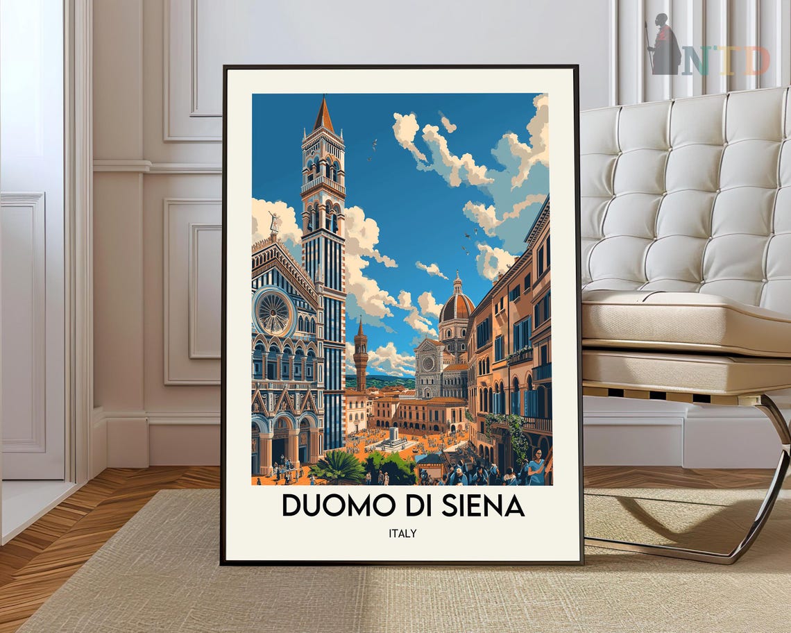 Siena Italy Duomo Cathedral Bustling Piazza Summer Crowds Poster