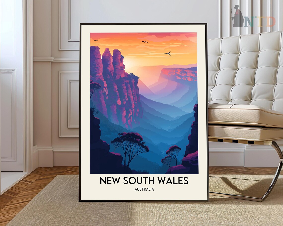 New South Wales Australia Blue Mountains Sunset Travel Poster