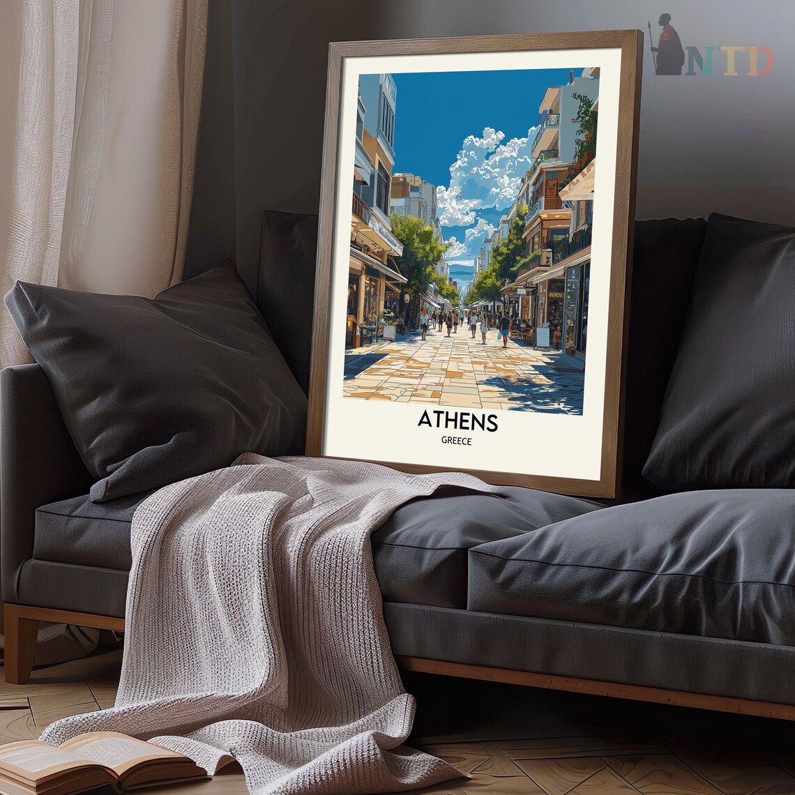 Athens Pedestrian Shopping Street Sunny Day Scene Travel Poster - Image 3