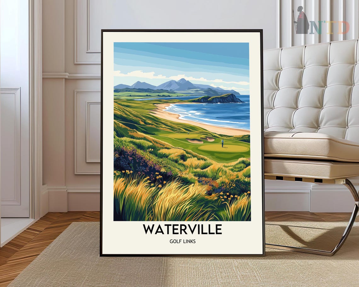 Waterville Golf Links Coastal Course Art Poster Ireland Vintage Style