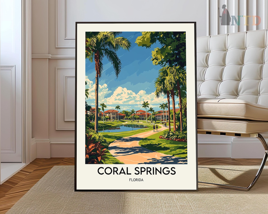 Coral Springs Poster Print Travel Wall Decor Art Florida Housewarming Gift