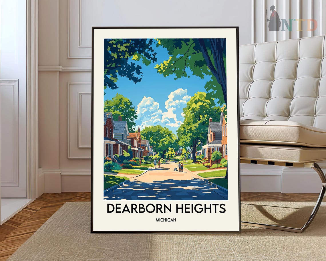 Dearborn Heights Michigan Brick Home Suburban Street Trees Poster