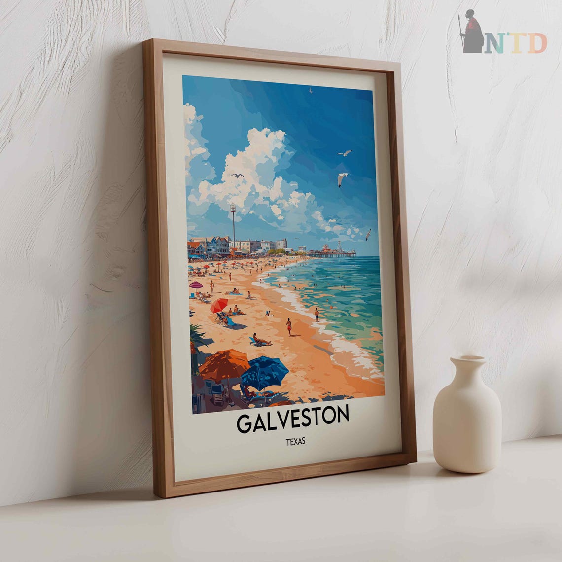 Galveston Texas Sunbathers And Seagulls Near The Historic Pier Poster - Image 2