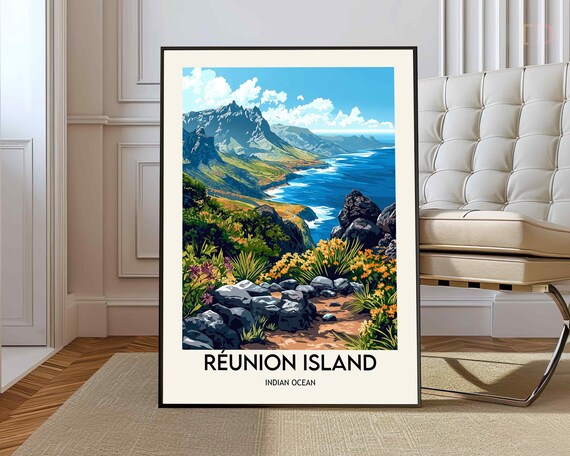 Reunion Island Indian Ocean Volcanic Coast Vintage Travel Poster