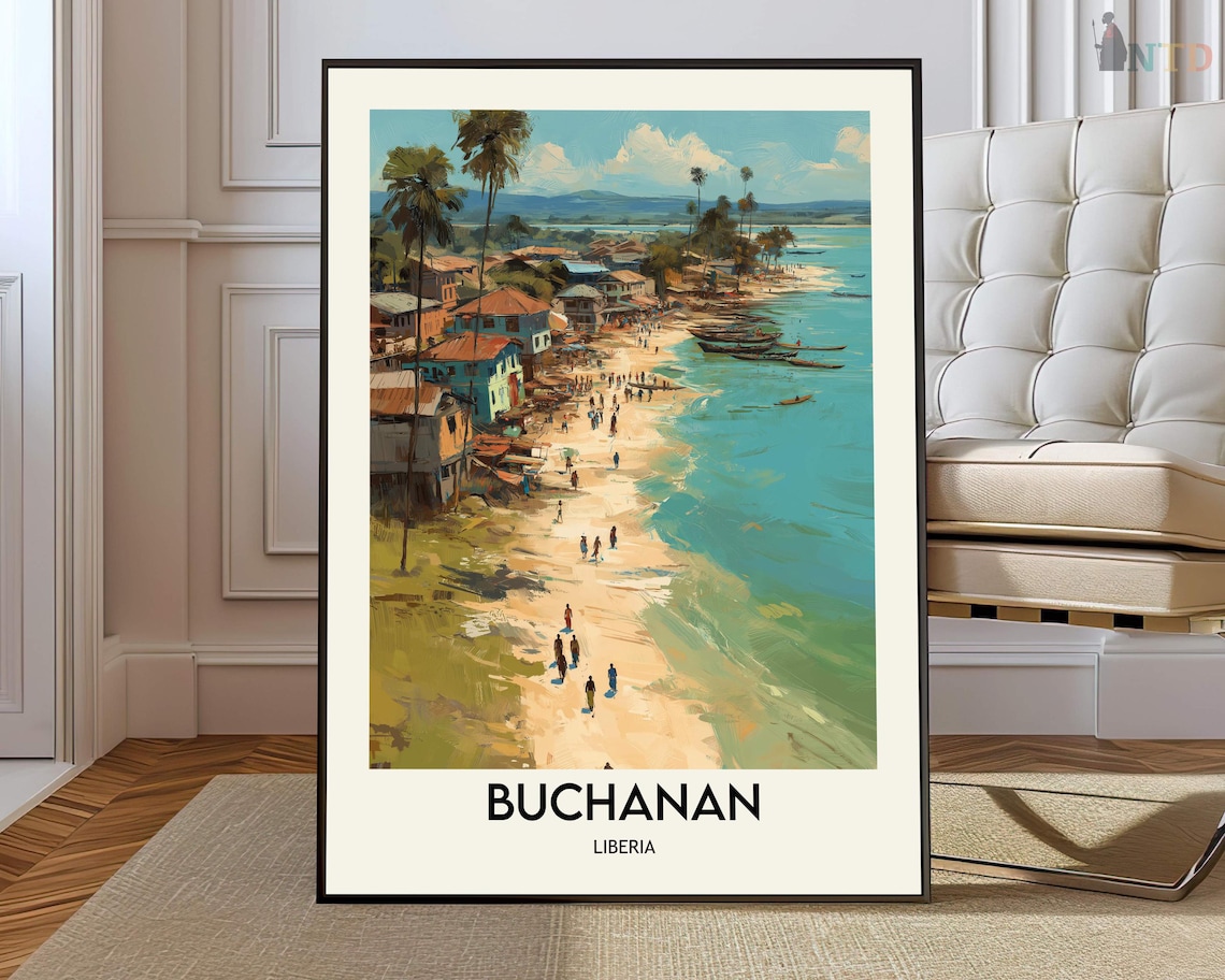 Buchanan Liberia Beach Poster Fishing Boats Palms West Africa Travel