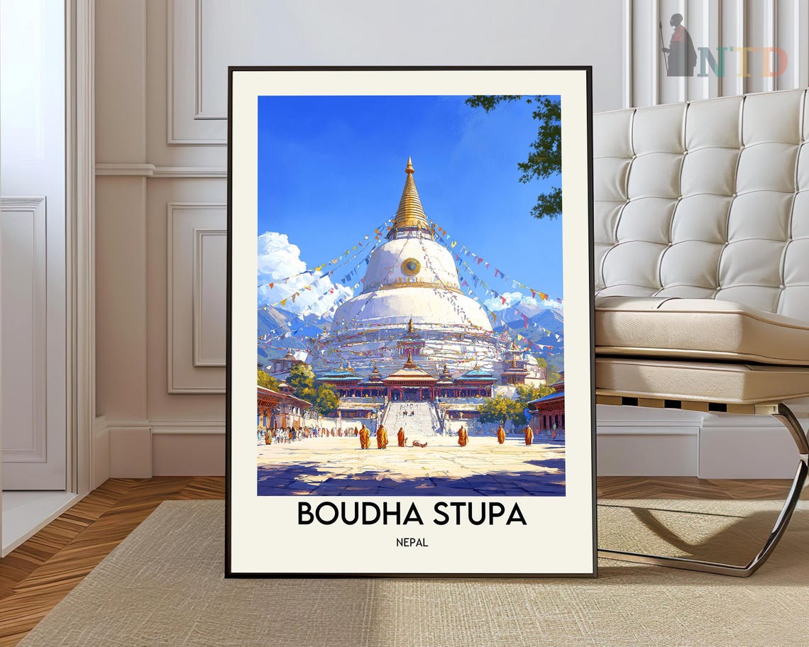 Boudha Stupa Kathmandu Nepal Buddhist Temple Landmark Travel Poster