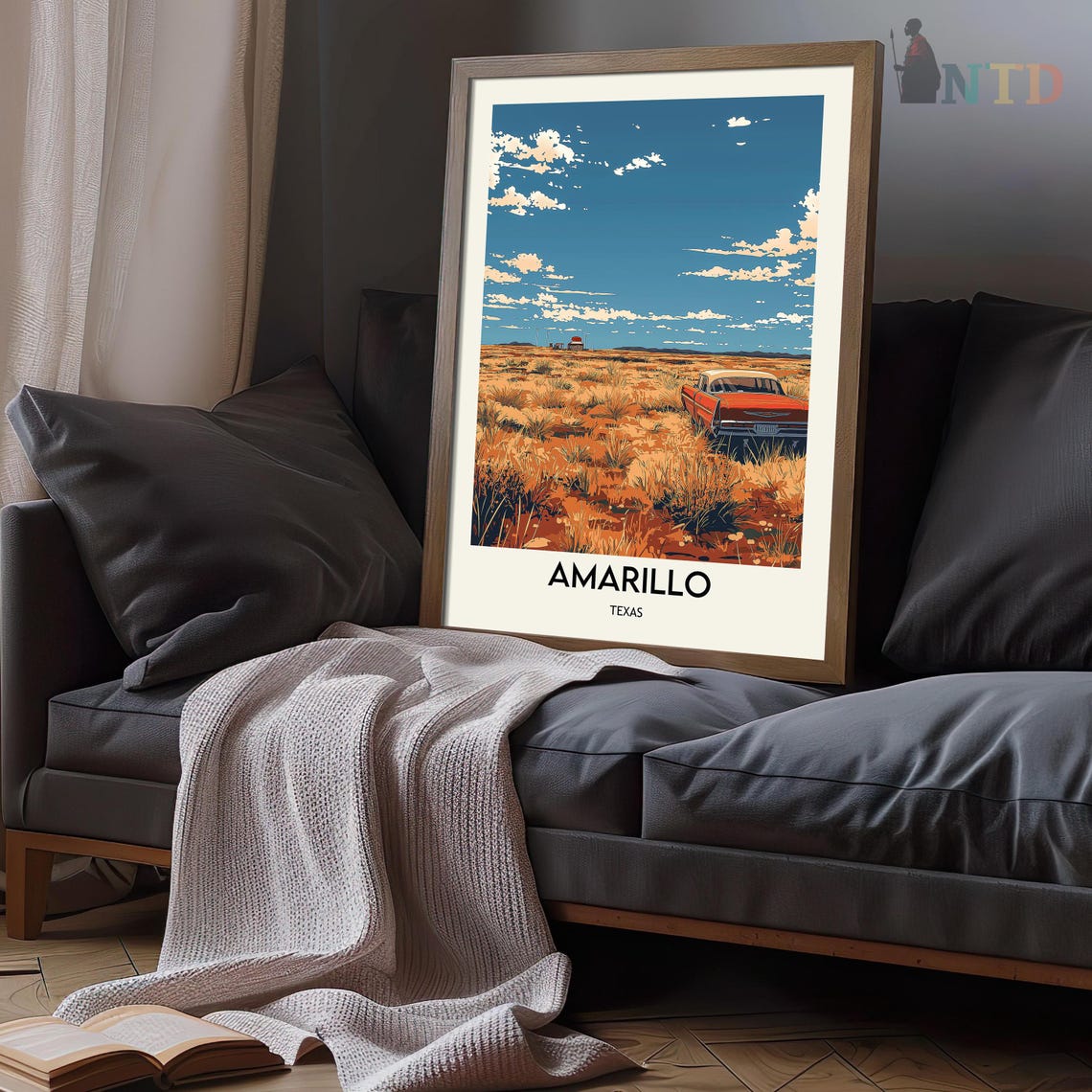Amarillo Texas Vintage Car Desert Prairie Highway Scene Travel Poster - Image 3