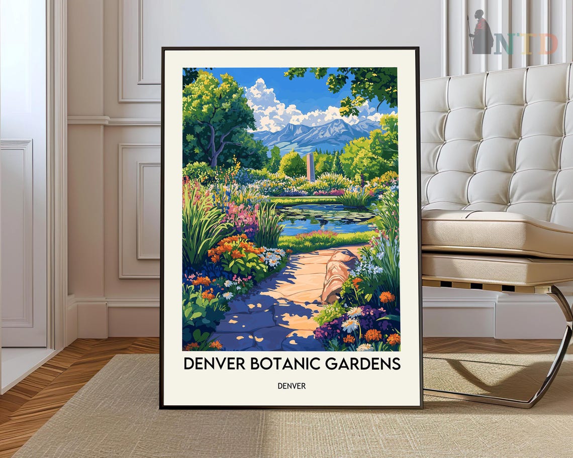Denver Botanic Gardens Colorado Flower Pond Mountain View Poster