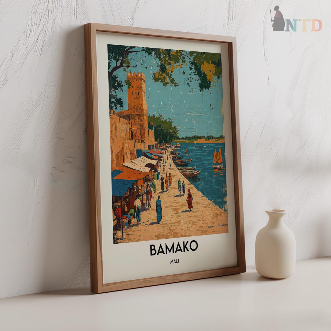 Bamako Mali Riverside Promenade Market Stalls Fort Tower Travel Poster - Image 2