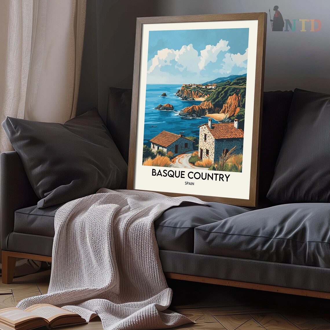 Basque Country Spain Rocky Cove Red Roof Houses Travel Poster - Image 3