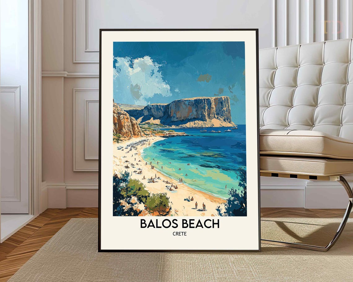 Balos Beach Crete Greece Turquoise Lagoon Cliffs Swimmers Poster
