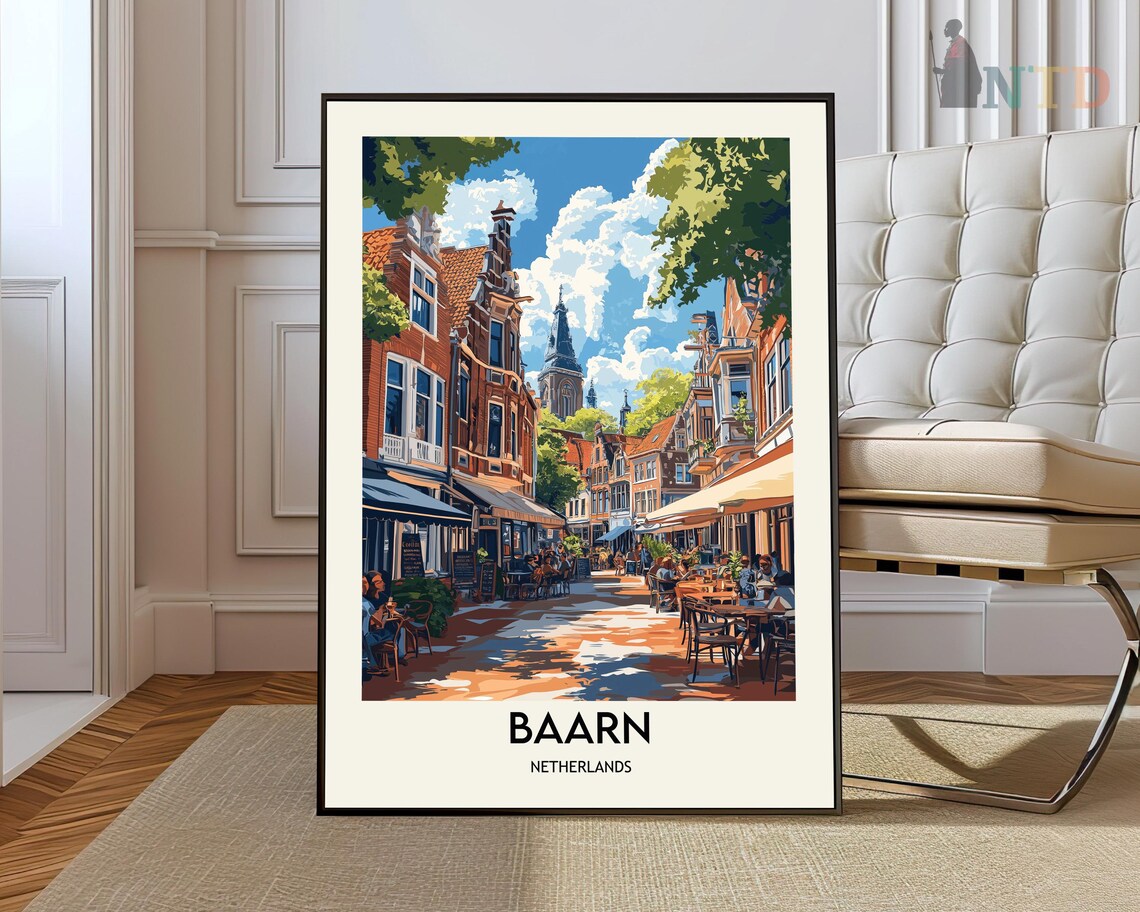 Baarn Netherlands Sunny Cafe Street Scene Travel View Art Poster