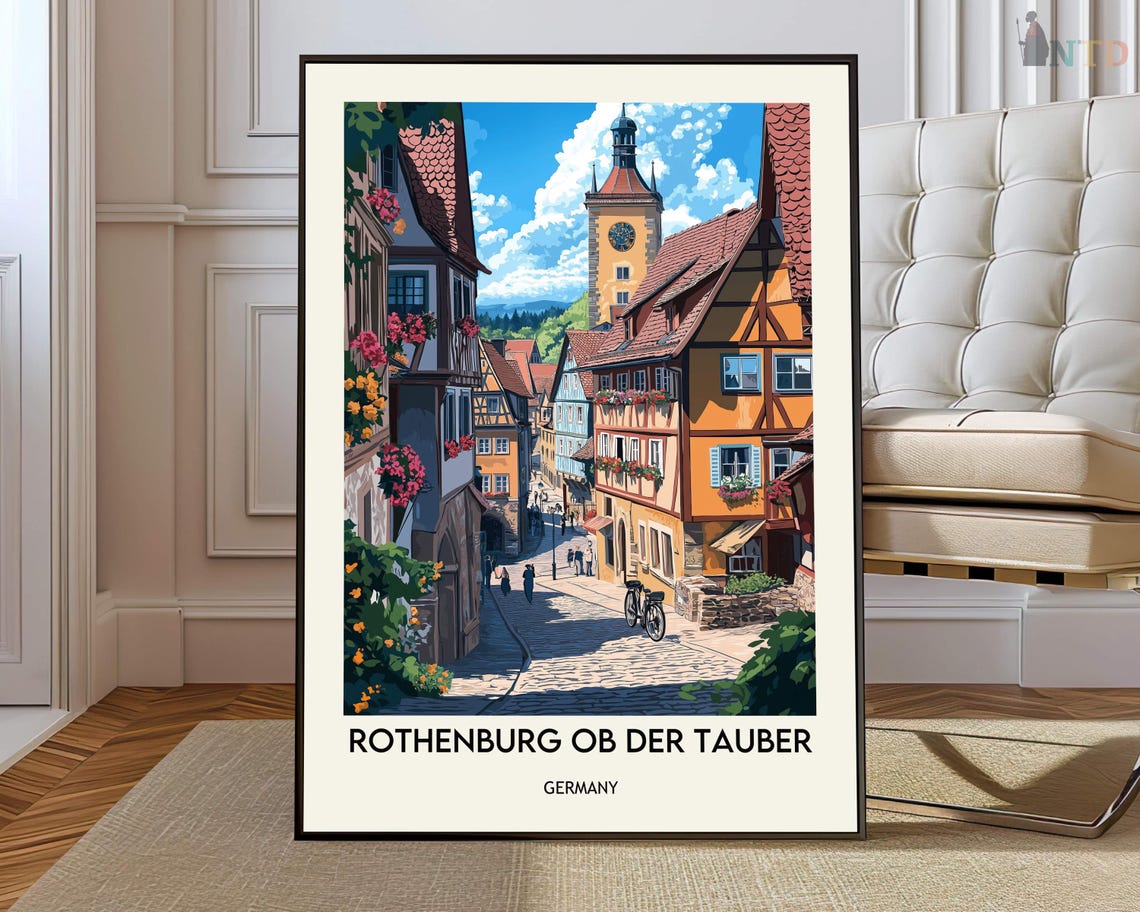 Rothenburg Ob Der Tauber Germany Travel Poster Old Town Street