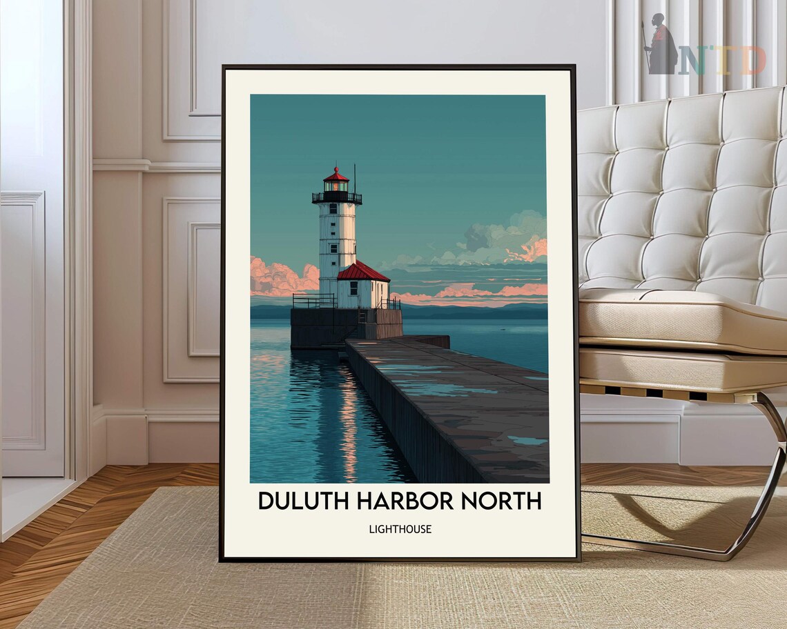 Duluth Harbor North Lighthouse Calm Teal Waters Minnesota Poster