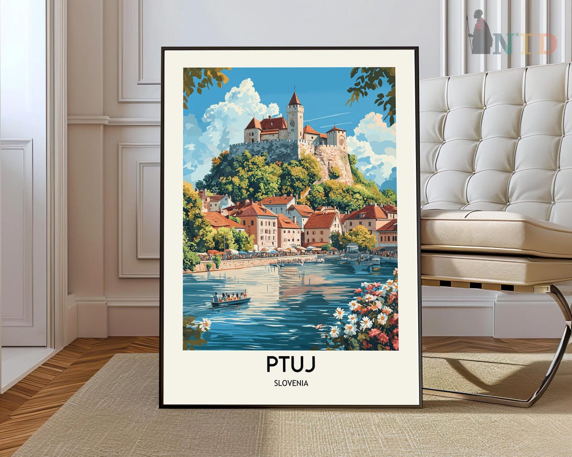Ptuj Slovenia Riverside Castle Flowers Summer Travel Art Poster