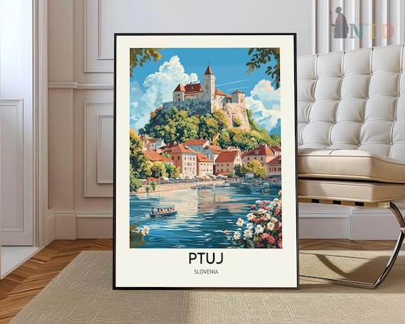 Ptuj Slovenia Riverside Castle Flowers Summer Travel Art Poster