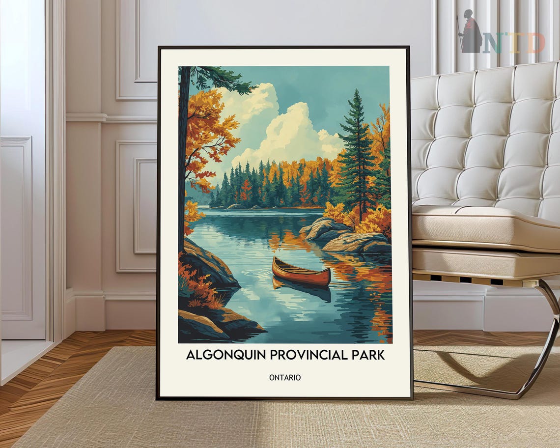 Algonquin Provincial Park Ontario Autumn Lake Red Canoe Poster