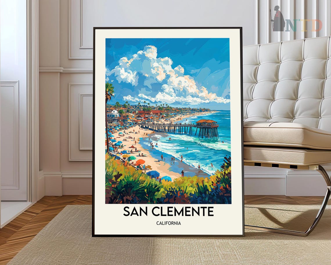 San Clemente California Beach Aerial Pier View Travel Poster
