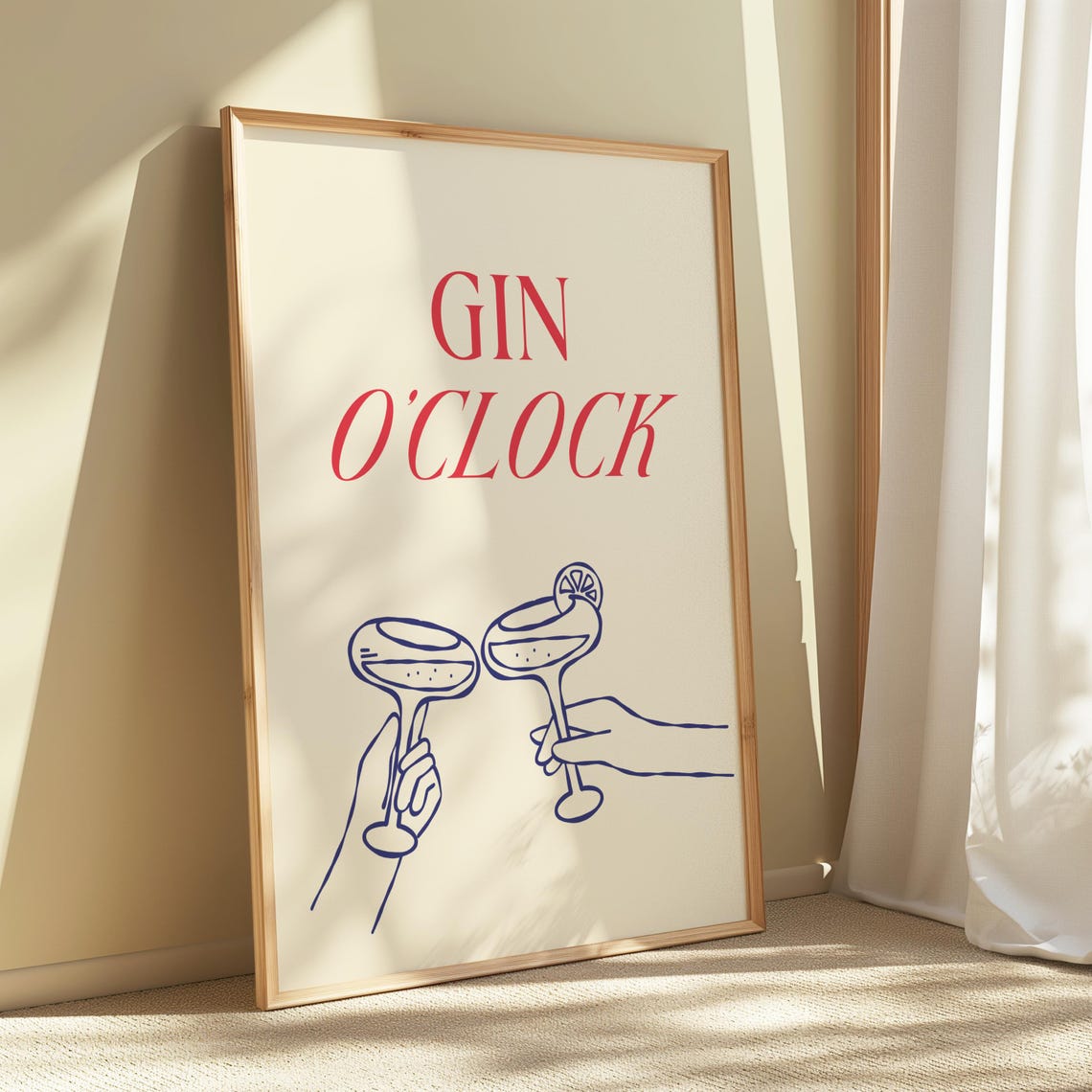 Gin O Clock Clinking Cocktail Glasses Fun Home Bar Typography Poster