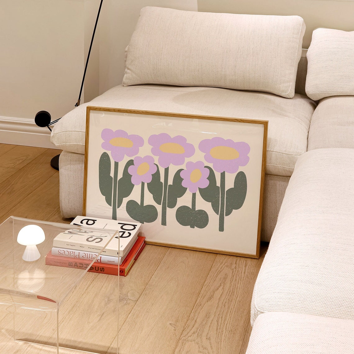 Purple Lavender Flowers Yellow Centers Matisse Style Retro Wall Art - Image 3